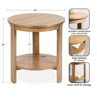 Natural Medium Wood Round Accent Table with Two Tiers