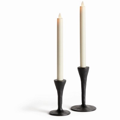 Plum & Post Noah Taper Holders, Set of 2 - Black, Cast Aluminum Design