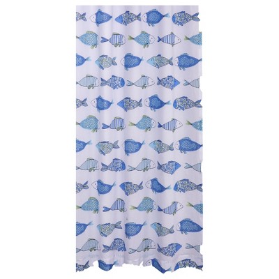 Standard Blue and Green Cotton Nautical Fish Tub Curtain
