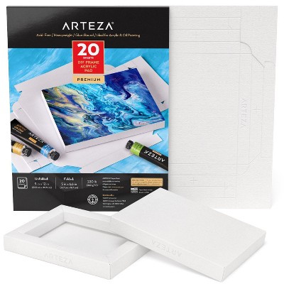 Arteza Acrylic Pad, White DIY Frame, Bleed-Proof Paper, 9"x12", DIY Ready-to-Hang Artwork Kit - 20 Sheets (ARTZ-2008)