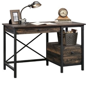 Gulches Dark Oak Rustic Industrial Desk - 47.5" Spacious Desktop with 2 Smooth-Glide Drawers (Pencil Drawer), Open Shelf - 1 of 4