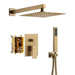 CASAINC 1-Spray Patterns with 10 in. Wall Mount Dual Shower Heads with Hand Shower Faucet (Valve Included) - 1 of 4