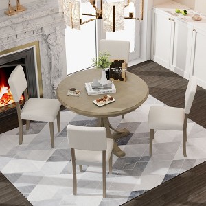 CAVINAS Round Dining Table Set for 4 Round Table with Curved Trestle Style Table Legs 4 Upholstered Chairs for Kitchen - 1 of 4