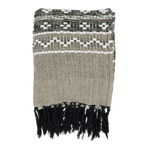 Saro Lifestyle Artisanal Multi-Pattern Fringed Throw, Black, 50"x60" - 1 of 3