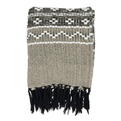 Saro Lifestyle Artisanal Multi-Pattern Fringed Throw, Black, 50"x60" - image 1 of 3