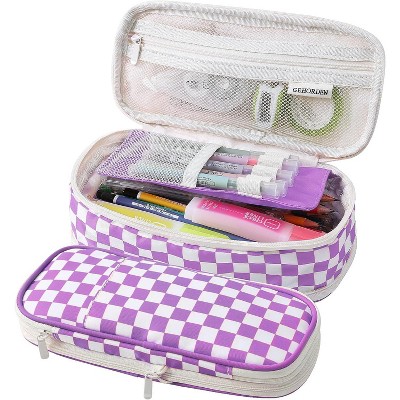 Fmeida Large Pencil Case Pouch With Zipper Checkered Pen Bag for Teen Girls and Boy Black