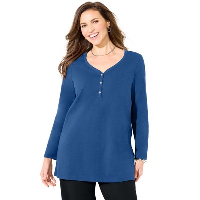 Catherines Women's Plus Size Suprema Studio V-Neck Henley Top