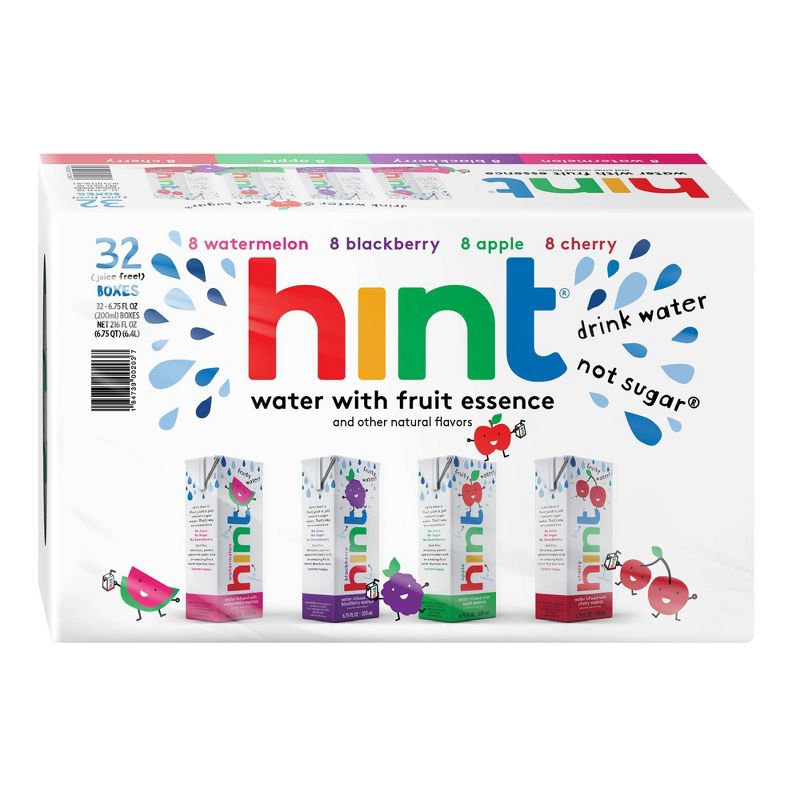 Hint Kids Enhanced Water Variety Pack (Watermelon, Blackberry, Apple, Cherry) - 32pk/6.75 fl oz Boxes, 1 of 6