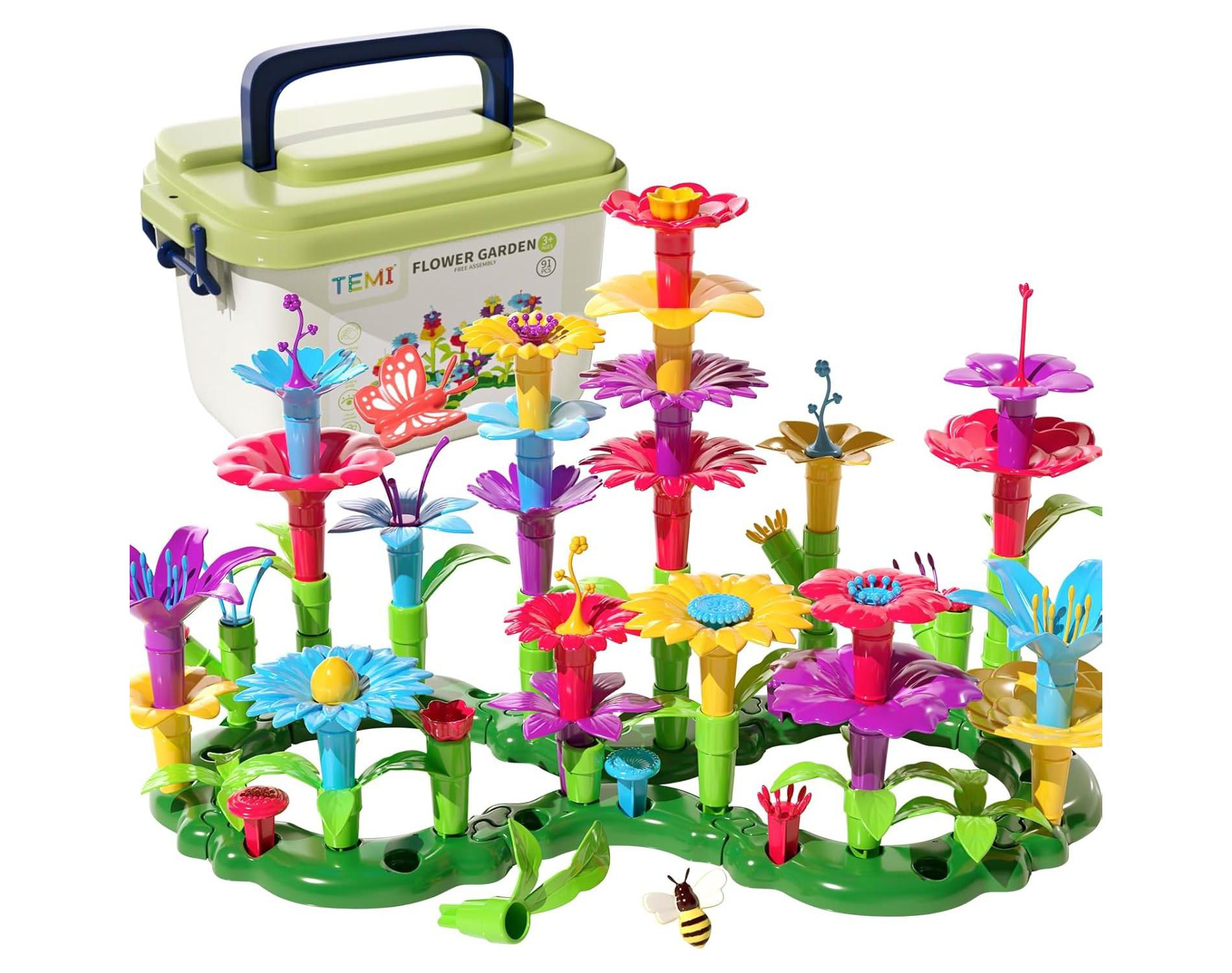 TEMI Toddler Toys Birthday Gifts for Girls Boys, 91 PCS Flower Garden Building Toy STEM Educational Activity Preschool Toys for Kids Age 3-6
