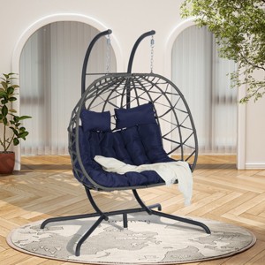 Double Patio Swing Egg Chair With Stand,Wicker Hanging Basket Chair With UV Resistant Cushions,Hammock Chair -Maison Boucle - 1 of 4