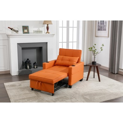 34.26"W Faux Leather/Linen/Tech Cloth Upholstered Convertible Pull Out Sleeper Sofa Bed with USB Ports, Cup Holders and Side Pockets, 4L -ModernLuxe