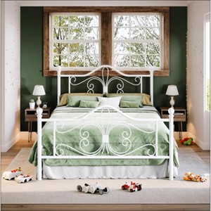 Queen  Metal Bed Frame with Butterfly Design Headboard/Footboard/No Box Spring Needed - 1 of 4