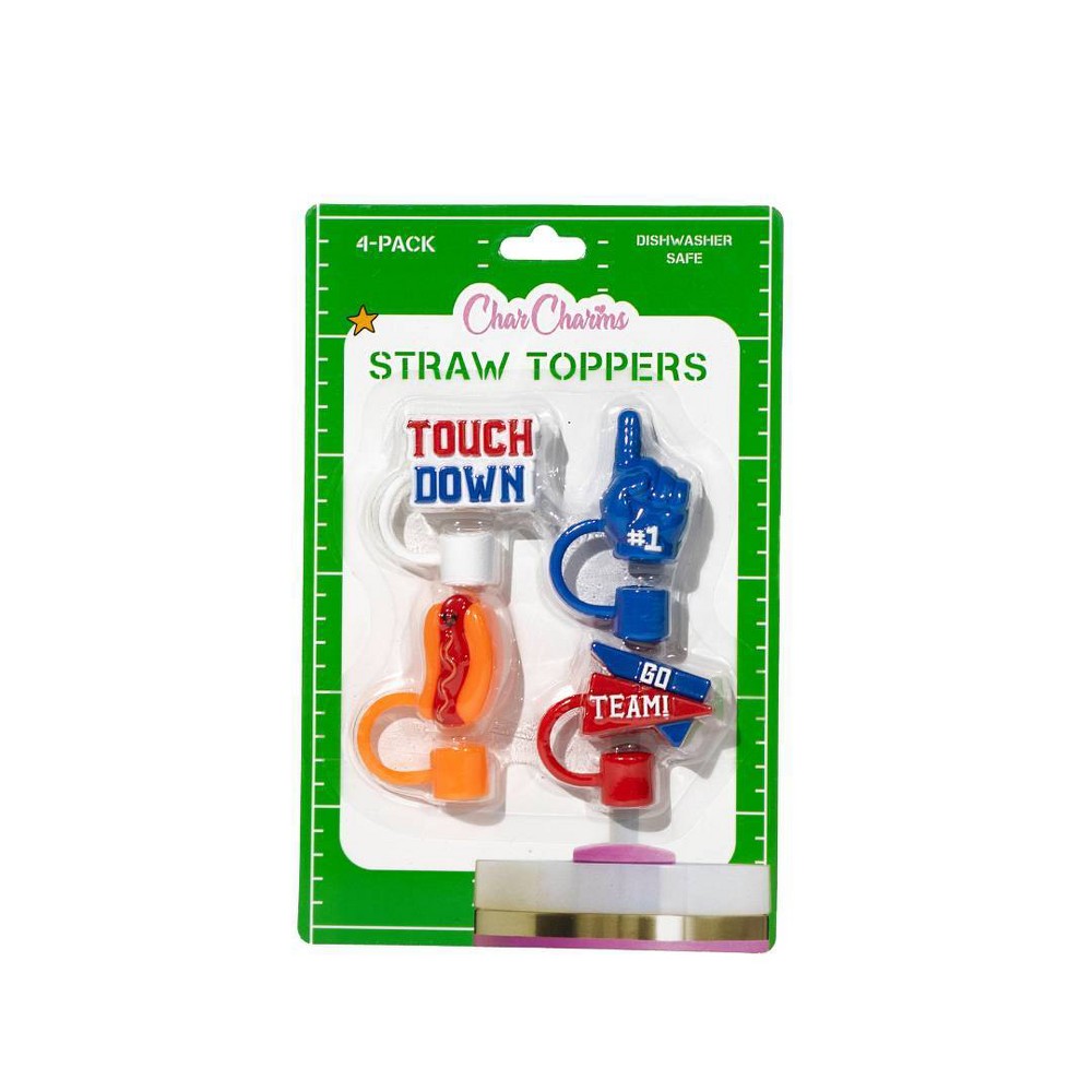 CharCharms 4pk Tailgate Football Straw Toppers