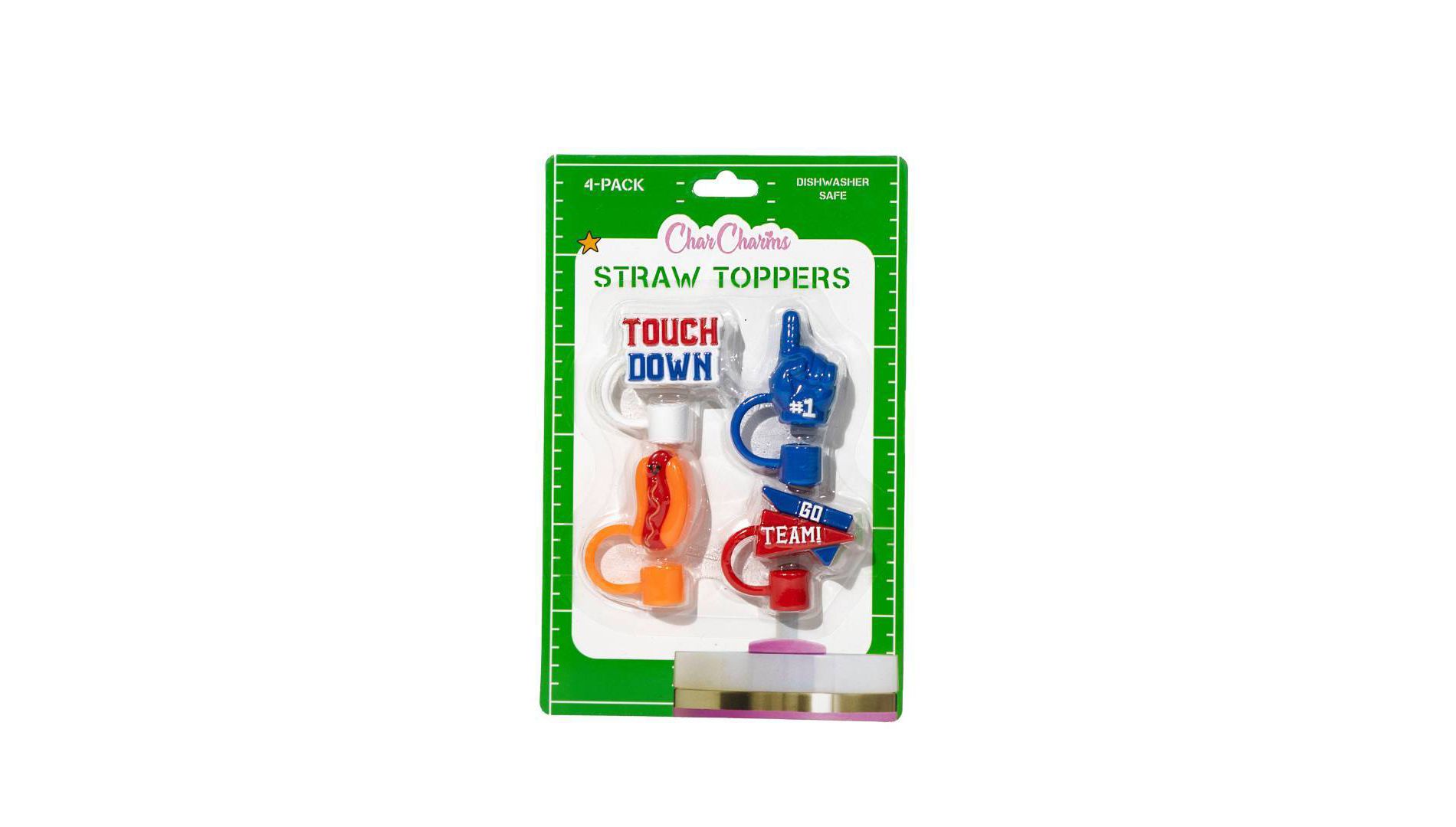 CharCharms 4pk Tailgate Football Straw Toppers
