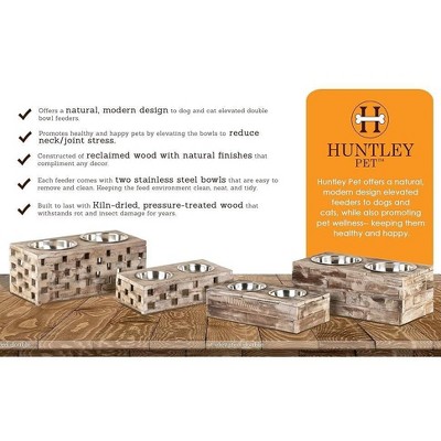 Small Natural Reclaimed Wood Elevated Pet Feeder with Stainless Steel Bowls