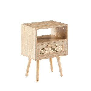 NicBex Rattan Nightstand with Drawer and Open Storage Space Modern Bedside Table with Solid Wood Legs for Bedroom,Living Room - 1 of 4