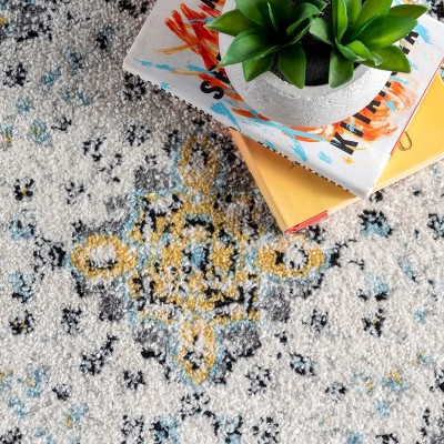 Gray and Beige Round Synthetic Persian Style Area Rug