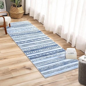 Acekool Washable Boho Area Rug, Soft Low Pile, Foldable, Stain Resistant, Non Slip TPR Back, Grey Blue Natural, Multiple Sizes - 1 of 4