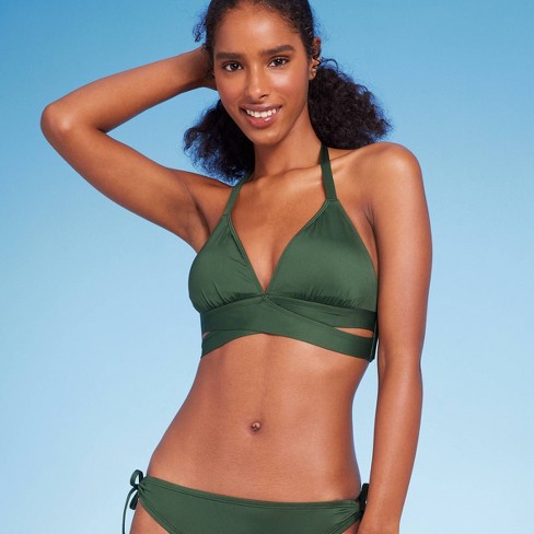 Women's Triangle Bralette Faux Wrap Halter Bikini Top - Shade & Shore™ Dark  Green S