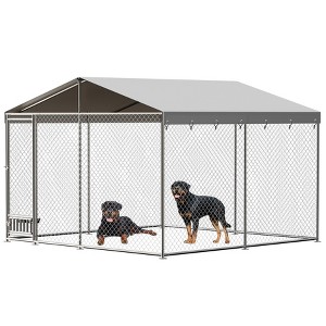 Outdoor Dog Kennel, 10x10 Ft Large Heavy Duty Dog Enclosure with Waterproof Cover Roof, Chain Link Dog Runs Dog House with Secure Lockable Door - 1 of 4