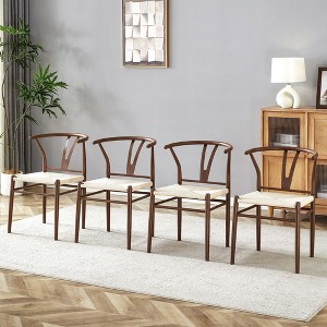 Sapphtopaz Y-Shaped Dining Chairs Set of 4 with Woven Seat Living Room Dining Chair with Iron Legs Wishbone-Back Kitchen Chair for Dining Room - 1 of 4