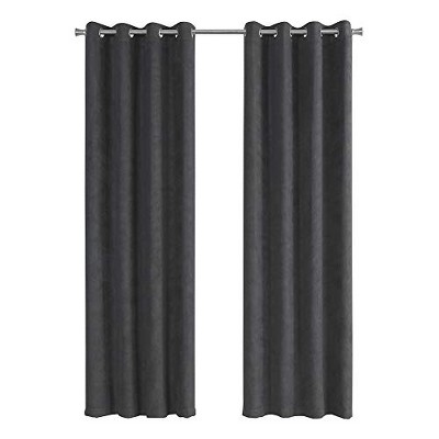 Monarch Specialties Curtain Panel 2Pcs Set  Room Darkening Grommet Living Room Bedroom Kitchen Micro Suede Polyester Grey Contemporary Modern