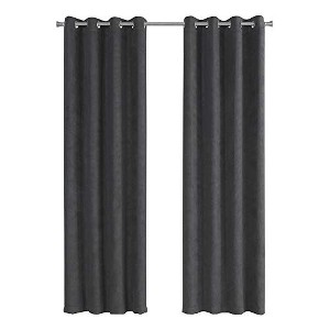Monarch Specialties Curtain Panel 2Pcs Set  Room Darkening Grommet Living Room Bedroom Kitchen Micro Suede Polyester Grey Contemporary Modern - 1 of 4