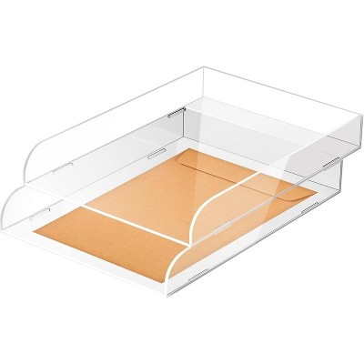 Acrylic Stackable Paper Tray Organizer for Desk, Elegant Paper Organizer Tray, Clear Desk Organizer with White Edges for Office Storage