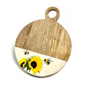 Lexi Home 12.6 Inch Mango Wood Sunflower Bee Serving Board - 1 of 3
