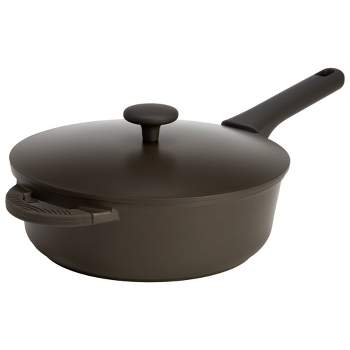 Goodful 3qt Cast Aluminum, Ceramic Deep Cooker with Lid, Side Handle and Long Handle Charcoal