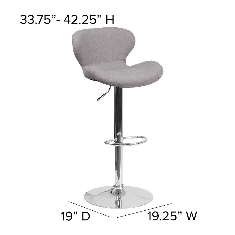 Emma and Oliver 2 Pack Contemporary Vinyl Adjustable Height Barstool with Curved Back and Chrome Base, 5 of 12