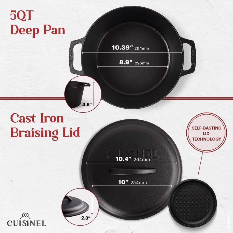 Cuisinel Cast Iron Dutch Oven - 5-Quart Deep Pot + Lid + Pan Scraper + Handle Cover Grips, 2 of 4