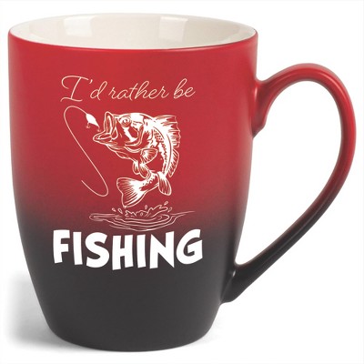 Elanze Designs I'D Rather Be Fishing Two Toned Ombre Matte Red and Black 12 ounce Ceramic Stoneware Coffee Cup Mug