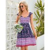 WhizMax Women's Summer Floral V Neck Flutter Sleeve Bohemian Smocked Casual Swing Mini Dress - 2 of 4