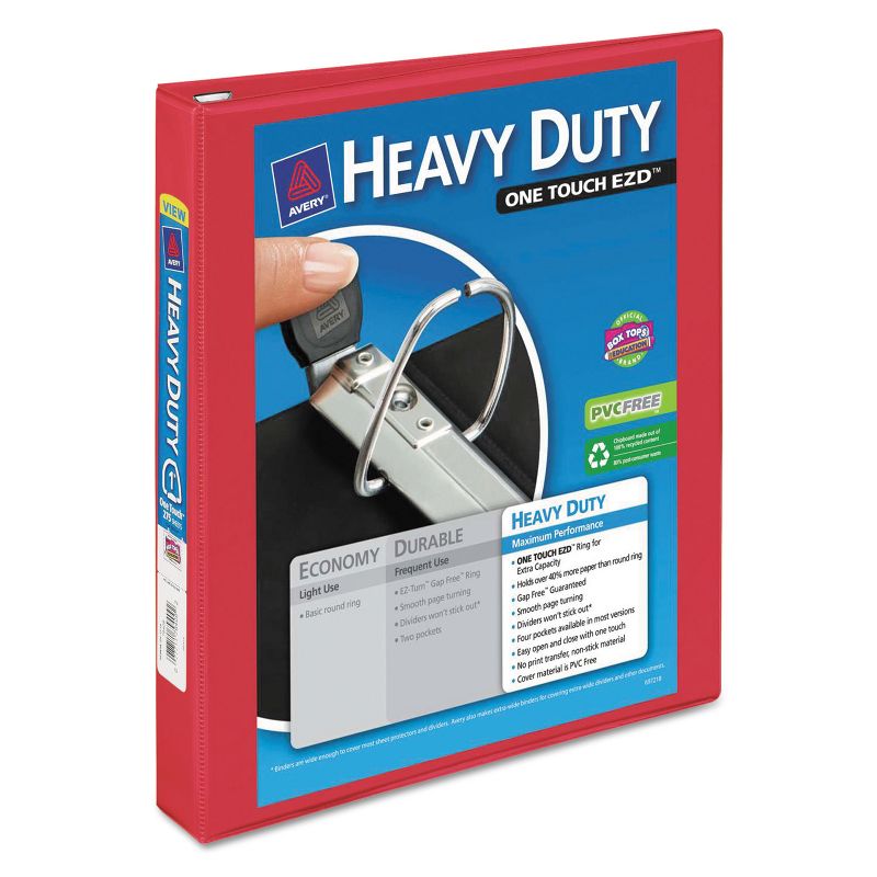 Avery Heavy-Duty View Binder w/Locking 1-Touch EZD Rings 1" Cap Red 79170, 1 of 9