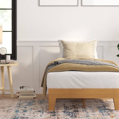 Natural Twin Wood Platform Bed with Slats