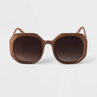 Women's Oversized Hexagon Geo Sunglasses - A New Day™ Brown