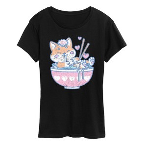 Women's - Instant Message - Kawaii Ramen Shiba Inu Short Sleeve Graphic T-Shirt - 1 of 4