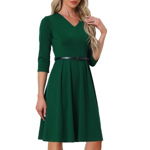Allegra K Women's Evening Cocktail Half Sleeves V Neck Knee Length Dress - 1 of 4
