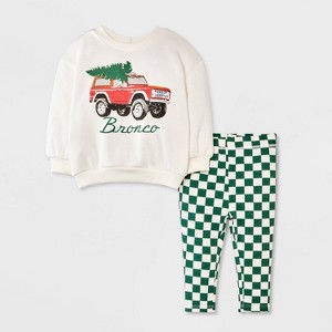 Baby Boys' Ford Bronco Christmas Tree Fleece Sweatshirt & Pants Set - Off-White - 1 of 4