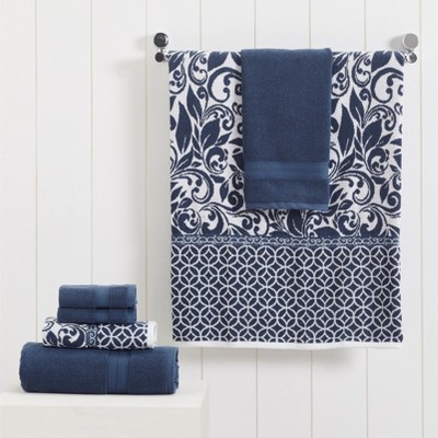 Indigo Cotton Jacquard Hand and Washcloth Set