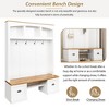 Black Hall Tree with Wood Grain Bench Multifunctional Coat Rack with Black Hooks and Shell Handles Mudroom Bench with Adjustable Shelves - 4 of 4
