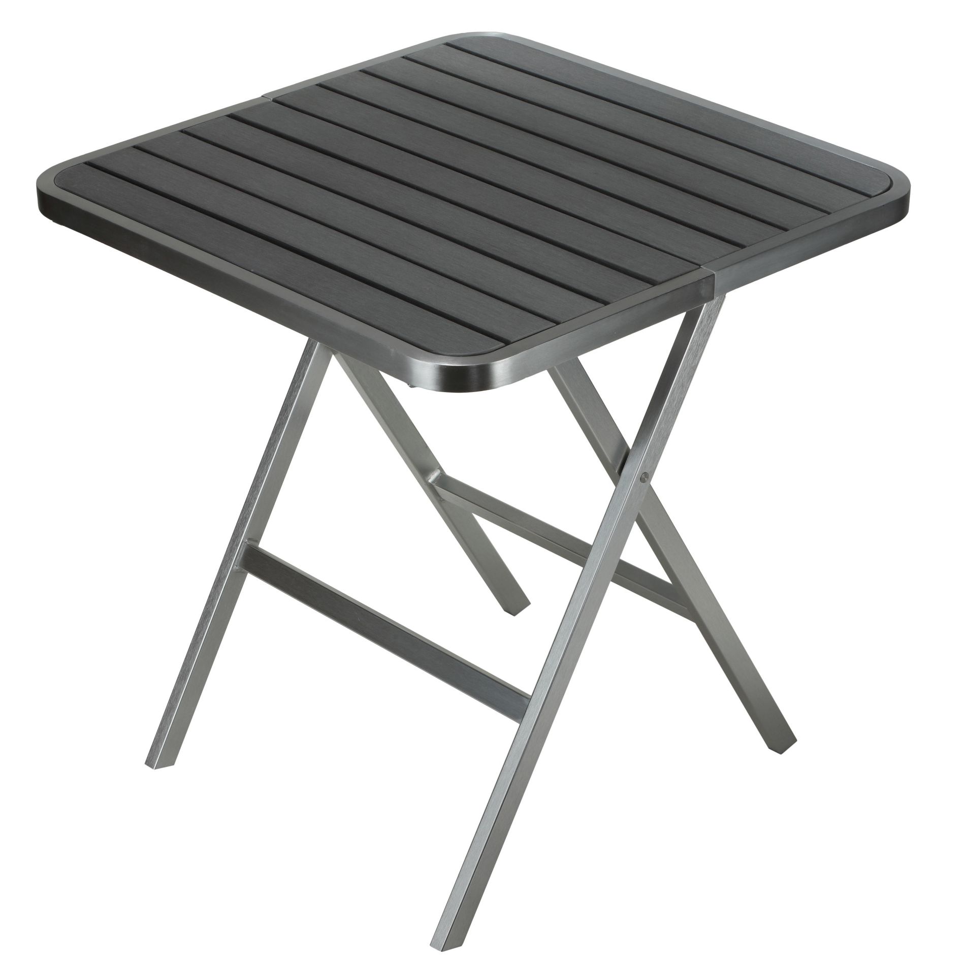Cortesi Home Maxwell Aluminum Outdoor Square Folding Table, Brushed Aluminum / Slate Grey 28" Square