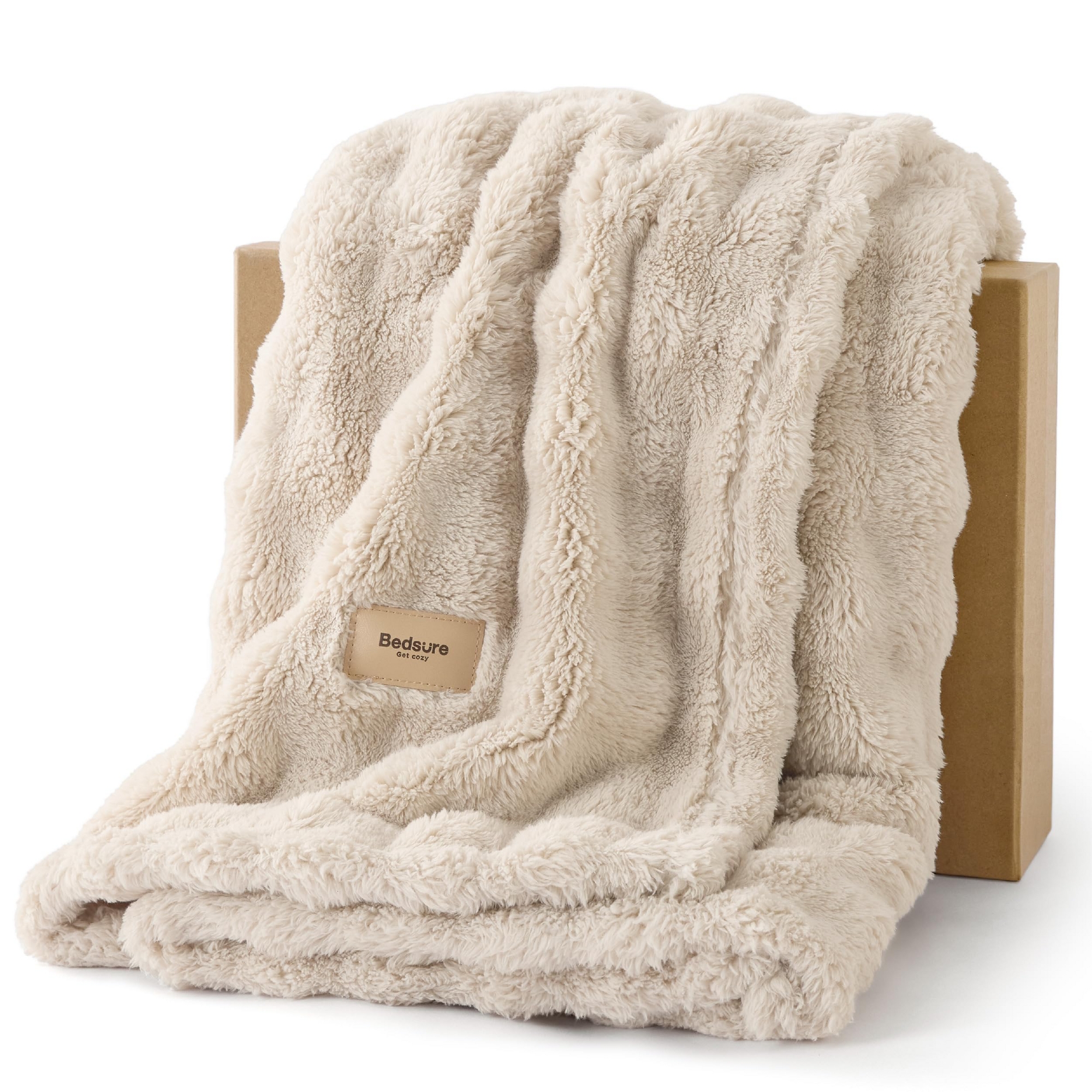 Bedsure 3D Bubble Blanket - GentleSoft Beige Queen Blanket for Bed Sofa Room Decor - Luxury Soft Cozy Gifts for Grilfriend, All Seasons, Beige, 90"×90