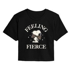 Women's - Peanuts - Feeling Fierce Snoopy Cropped Graphic T-Shirt - 1 of 4