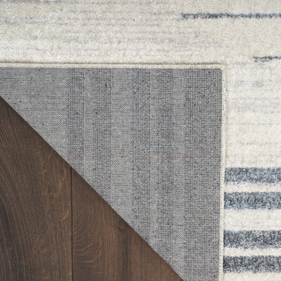 Ivory Blue Synthetic Stripe Runner Rug 2'2" x 8'