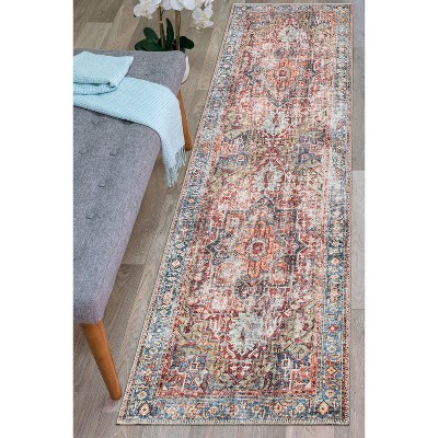 Vintage Red and Multi Synthetic Flat Woven Runner Rug