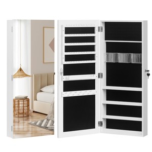 Wall Mounted Jewelry Cabinet with Full-Length Mirror, Lockable Storage Organizer with Hooks and Velvet Interior - 1 of 4