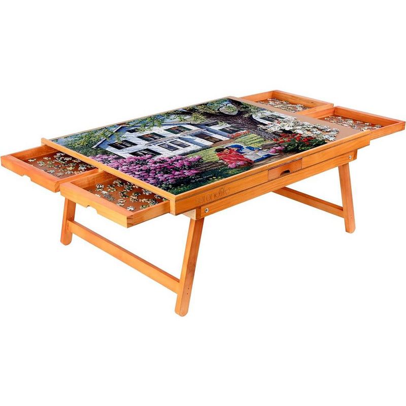 SereneLife Wooden Jigsaw Puzzle Table - Brown, 1 of 8