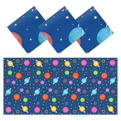 Blue Panda 3-Pack Outer Space Planet Disposable Plastic Tablecloth Table Covers Kids Party Supplies 54"x108"